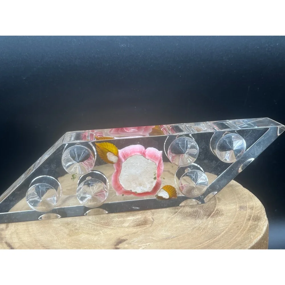 Vtg Reverse Carved lucite Lipstick Holder Pink Rose Mid Century Bath & Beauty‎